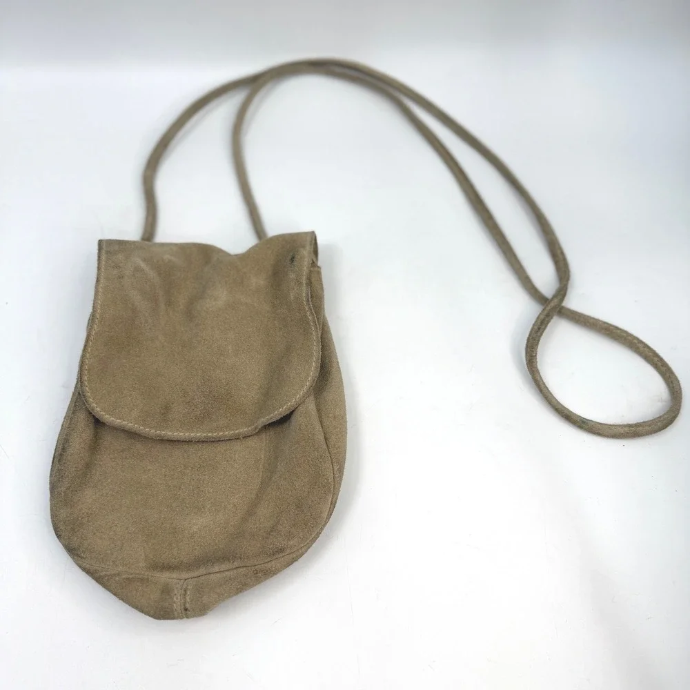 Vintage Y2K Gap Tan Suede Small Crossbody Pouch Bag Magnetic Closure Boho Retro‎